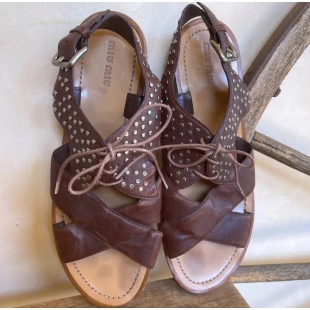 MIU MIU by PRADA Quality Handmade in Italy Studded Leather Sandals Woman’s EU-40